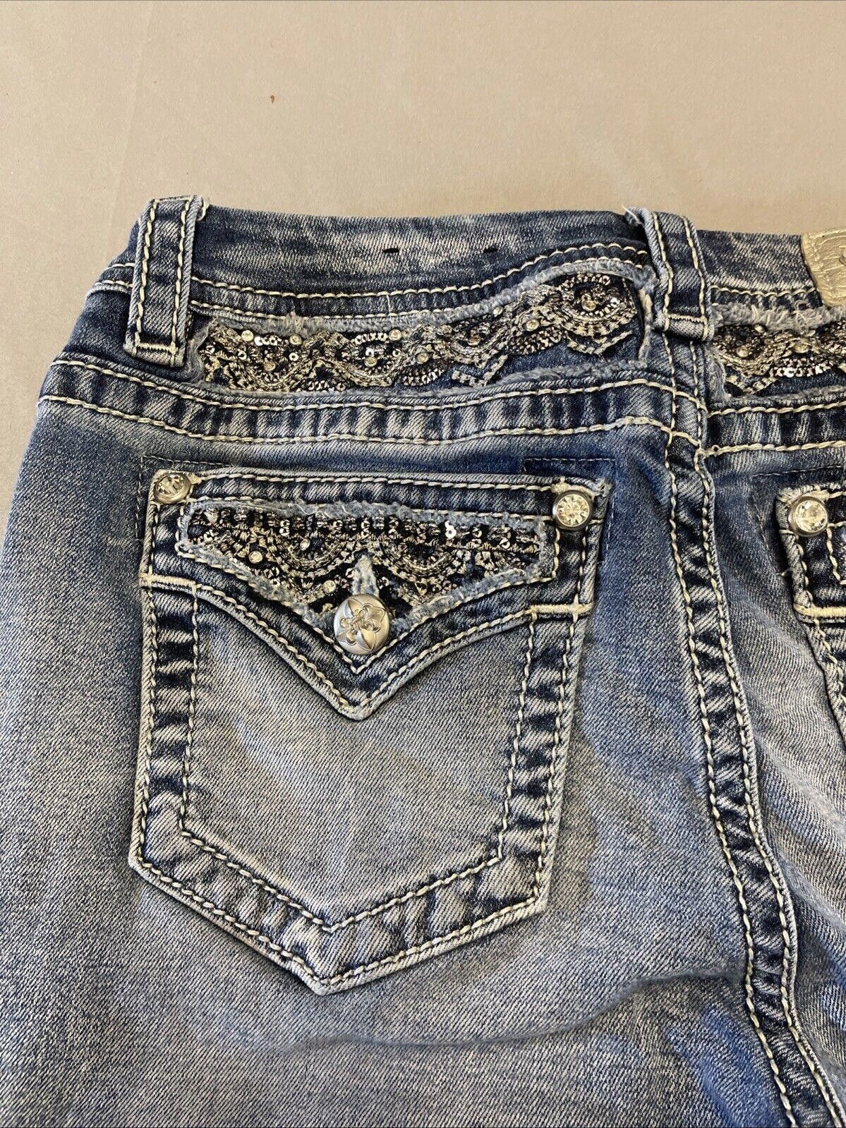 Designer Miss Me Jeans Womens 29 Blue Stretch Blend Denim Capri Size 29" - 3 Thumbnail