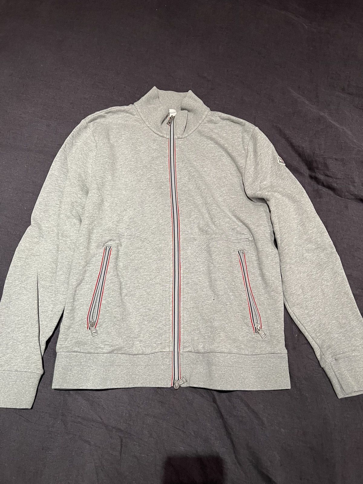 image of Moncler Full Zip Up Sweater - Gray in Grey, Men's (Size XL)