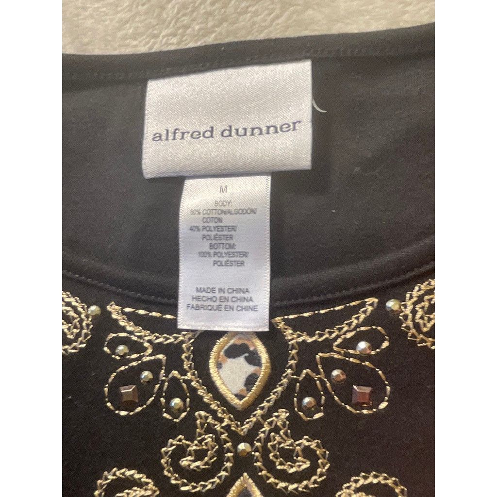 Other Alfred Dunner Black Top with Rhinestones Leopard Trim Size M Size M / US 6-8 / IT 42-44 - 3 Thumbnail