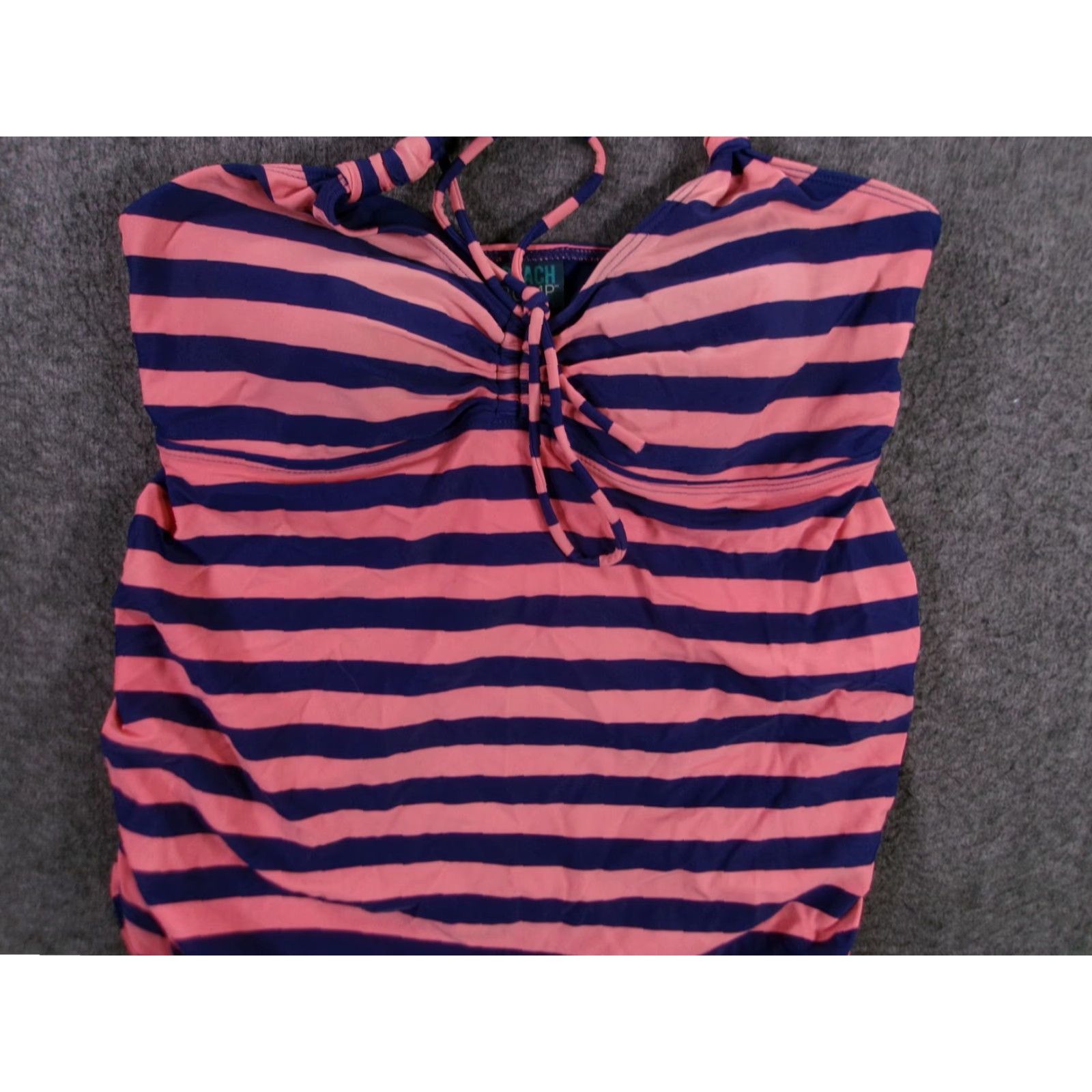 Pinko Beach Bump Tankini Top Womens M Pink Navy Striped Maternity Halter Tie Ruched Size M / US 6-8 / IT 42-44 - 2 Thumbnail