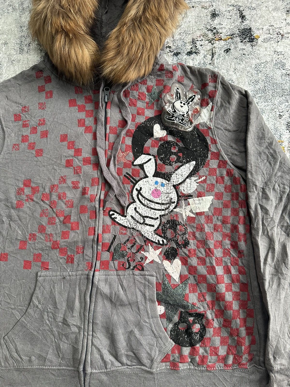 20471120 2000s JIM BENTON BUNNY SKULL FUR ZIP UP HOODIE STYLE Size US L / EU 52-54 / 3 - 2 Thumbnail