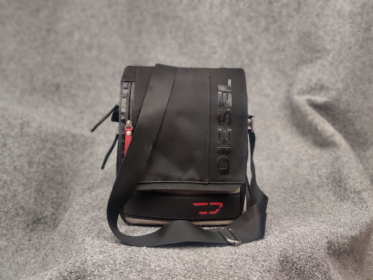Diesel Y2K Style Black Canvas Logo Crossbody Bag, Men's