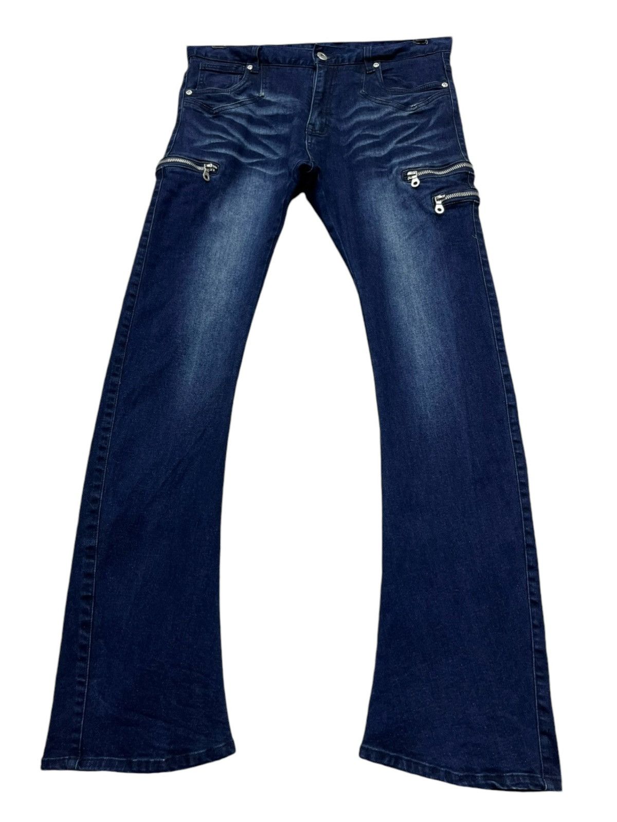 Le Grande Bleu (L.G.B.) BIKE STAR Grunge Bondage Zippers Skinny Flare Stretch Denim Size US 30 / EU 46 - 2 Thumbnail