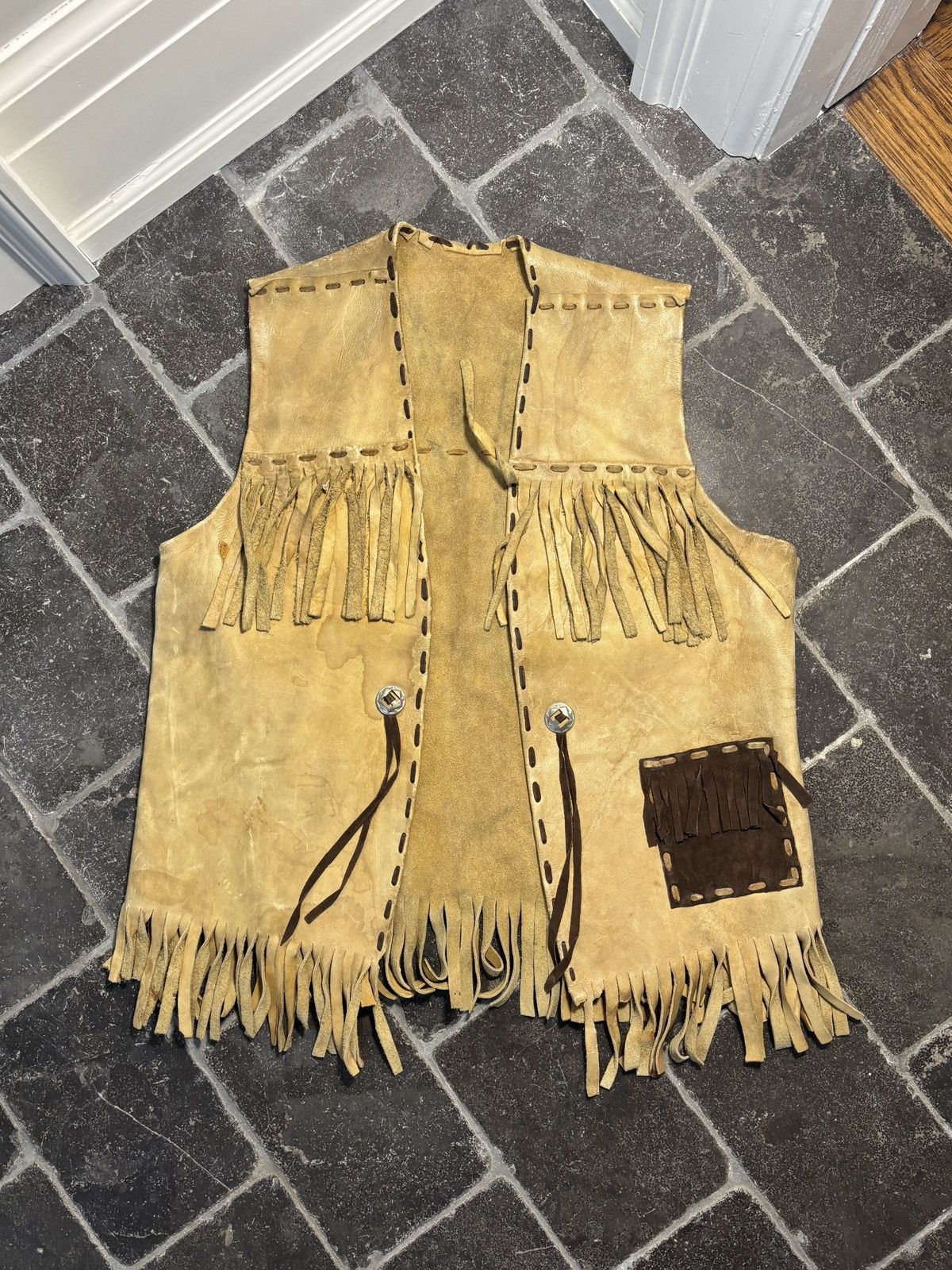 Vintage Vintage Leather Vest Western Tassel Cowboy Buckskin Deerskin Size US M / EU 48-50 / 2 - 1 Thumbnail