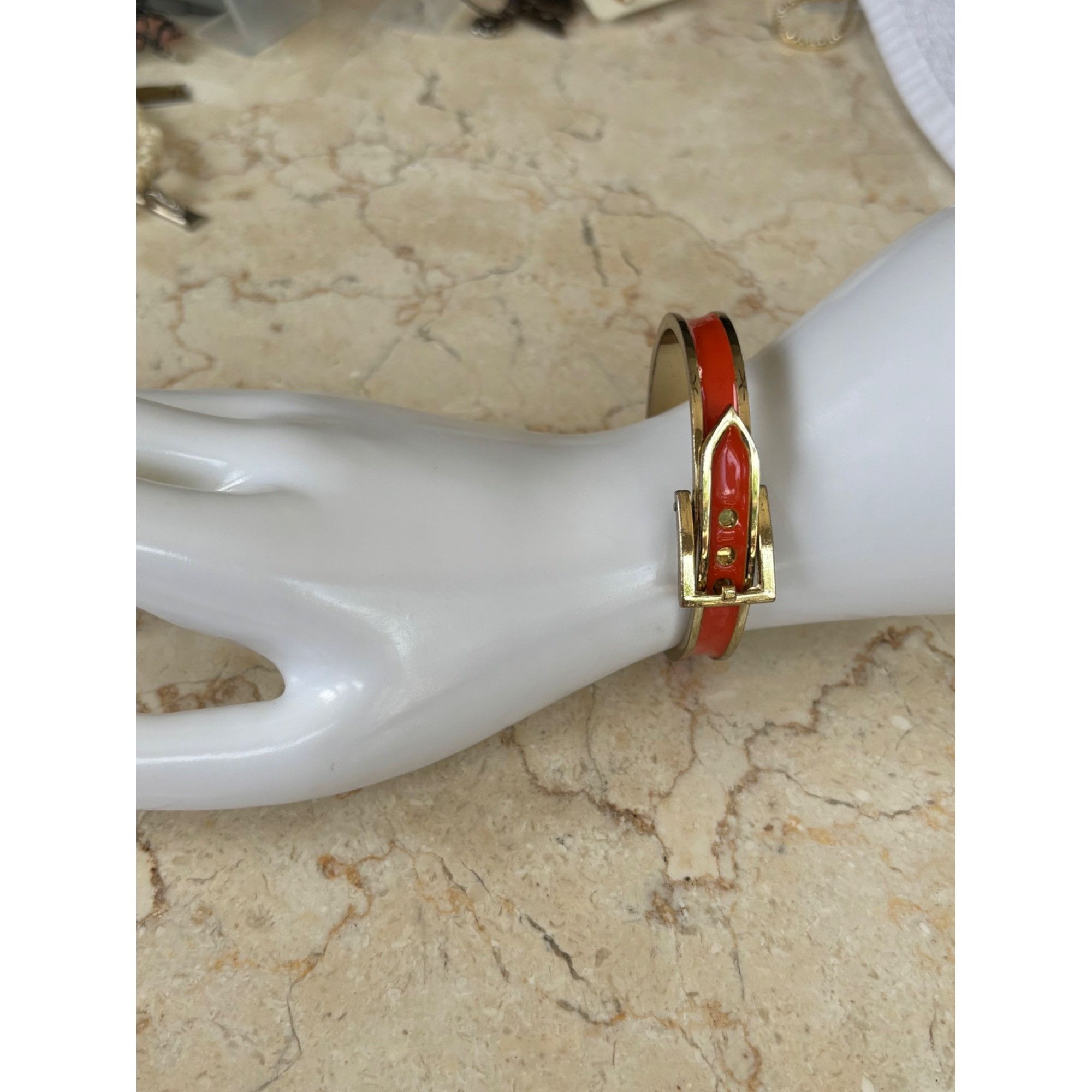 Other Gold-Tone orange & White Enamel Buckle Bangle Bracelets Set Size ONE SIZE - 6 Thumbnail