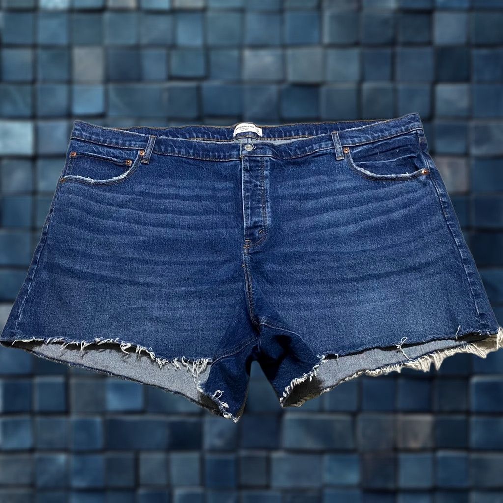 Abercrombie & Fitch Abercrombie & Fitch Womens Plus Jean Shorts Blue Denim High Rise Cut-Off 5-Pocket Logo Button Stretch Casual Summer 24 Mens? Size 42" / US 20 - 1 Thumbnail