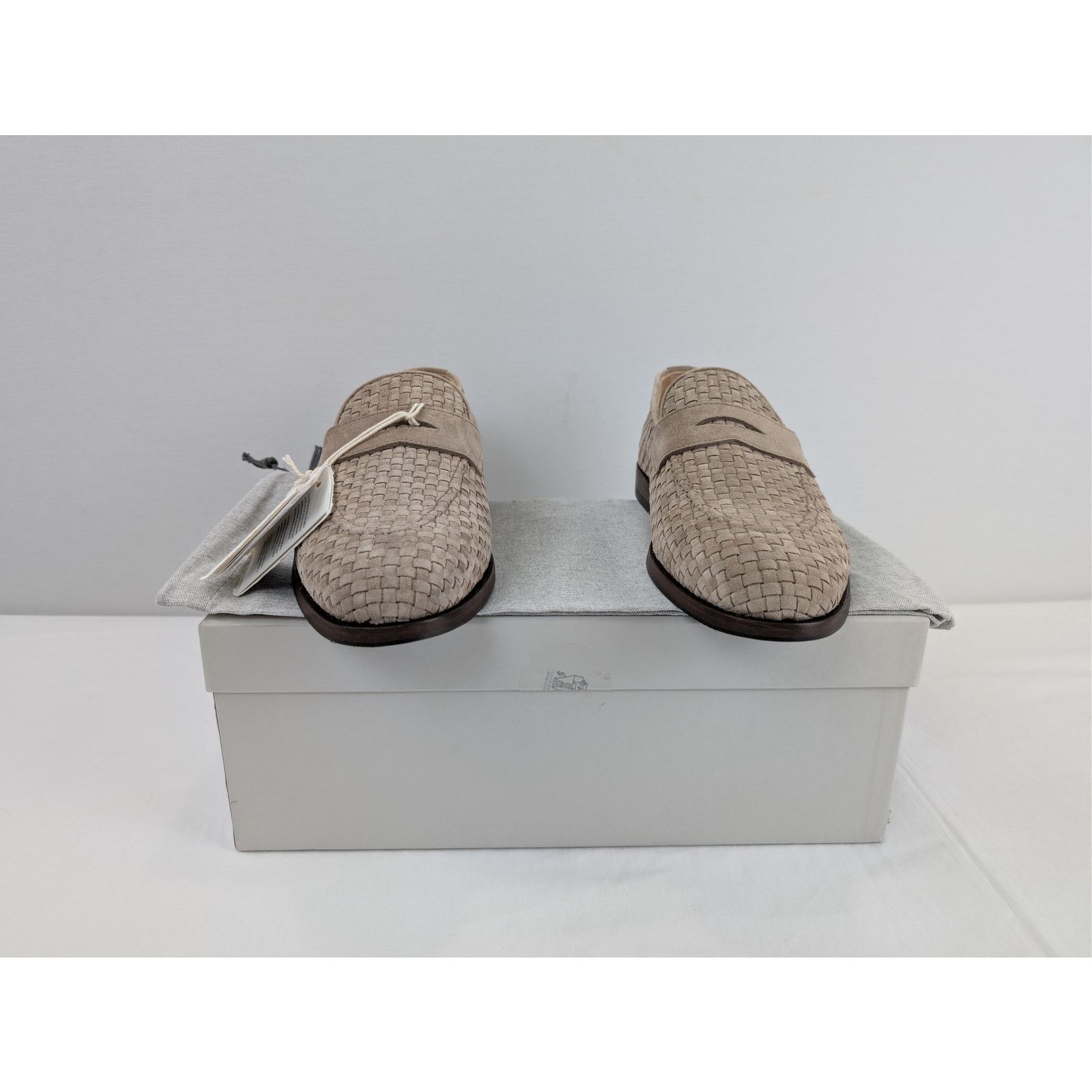 Brunello Cucinelli o1rshd1 Woven Suede Penny Loafers Shoe Boots in Beige Size US 12 / EU 45 - 14 Thumbnail