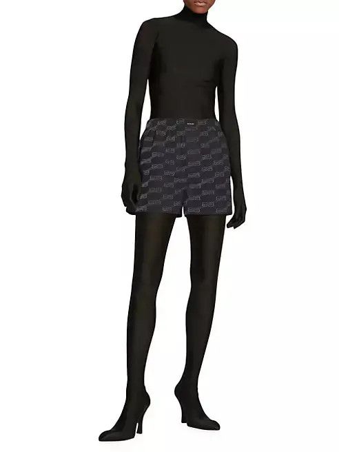 Balenciaga o1la1rc1a1024 BB Monogram Pyjama Shorts in Black Size 25" / US 0 / IT 36 - 2 Thumbnail