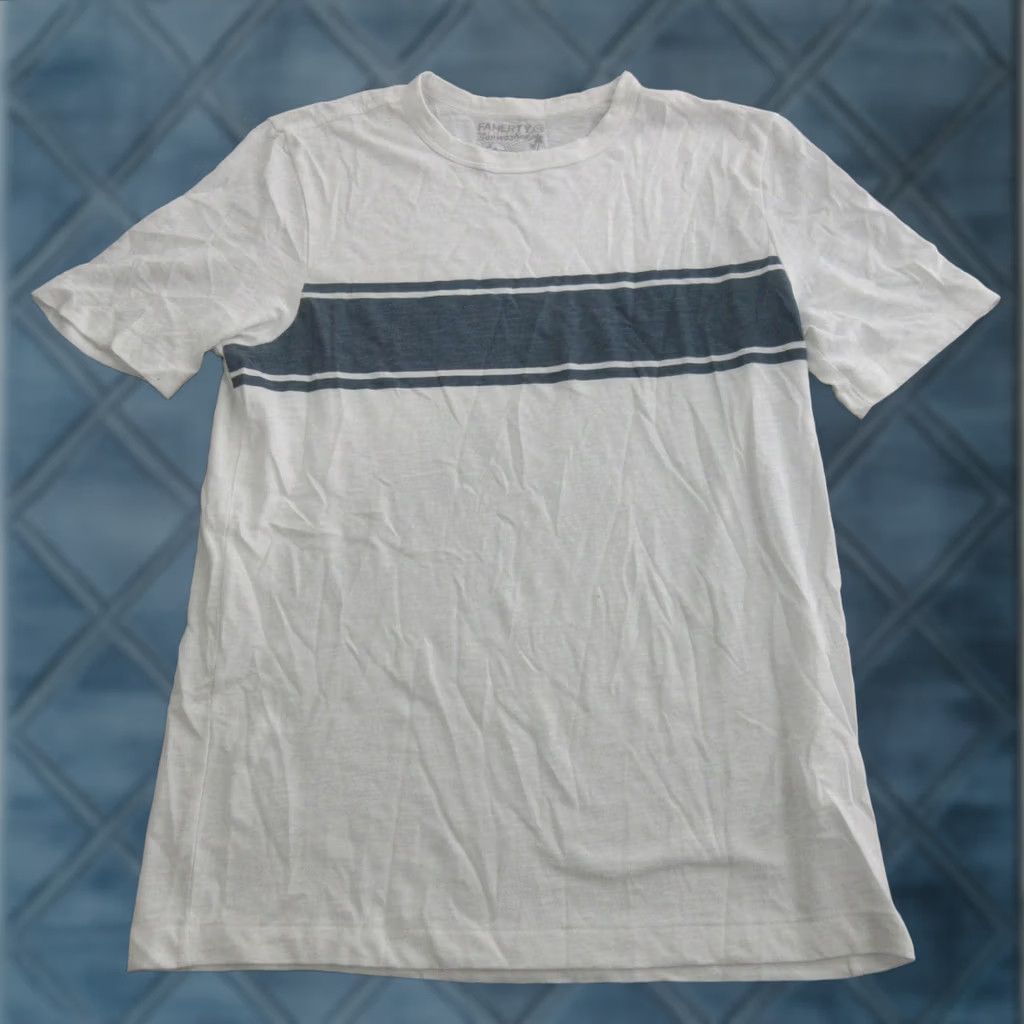 Faherty Faherty Shirt Mens S White Short Sleeve Crewneck Sunwashed Stripe Tee Top Size US S / EU 44-46 / 1 - 1 Thumbnail