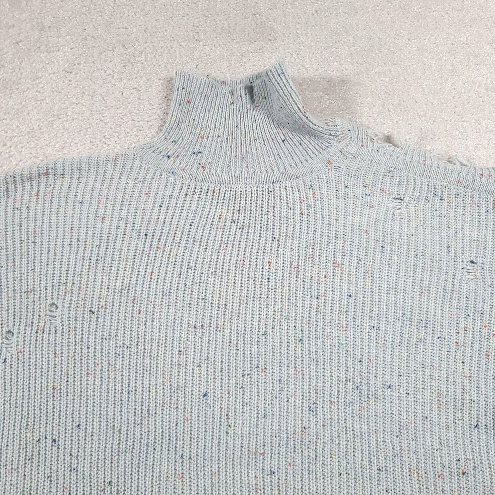 Vintage Zenana Sweater Womens Large Blue Distressed Pullover Speckled Knit Mock Neck Size L / US 10 / IT 46 - 3 Thumbnail