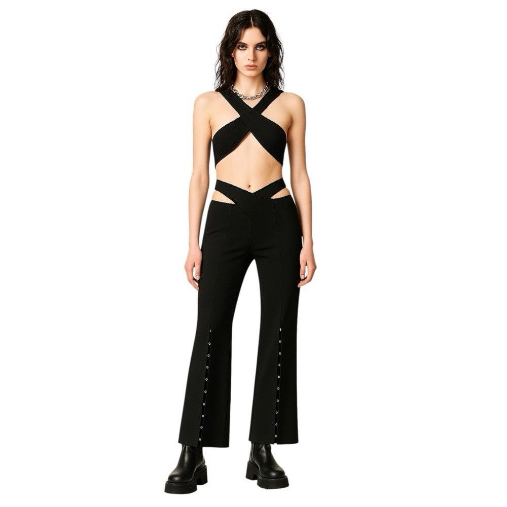 Anna October Wool Palazzo Pants 6 Black High Waist Crossover