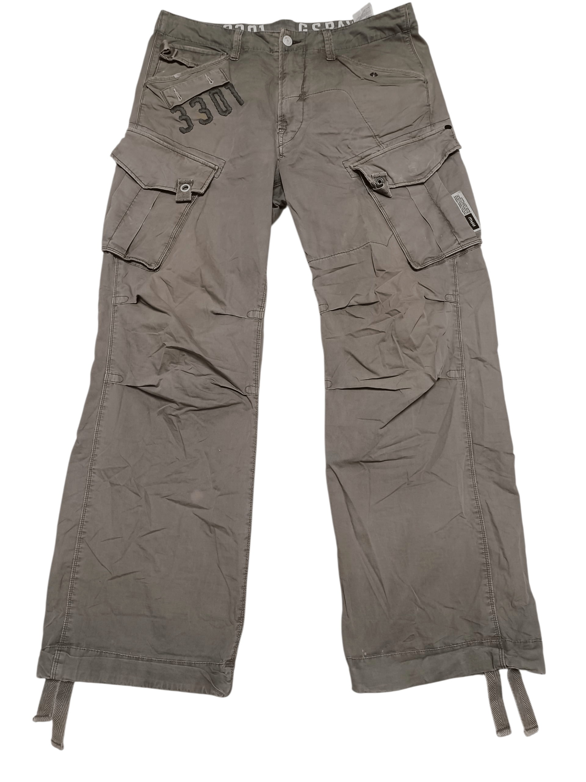 G STAR RAW 3301 CARGO MULTIPOCKET MILITARY DIRTY FADED PANTS