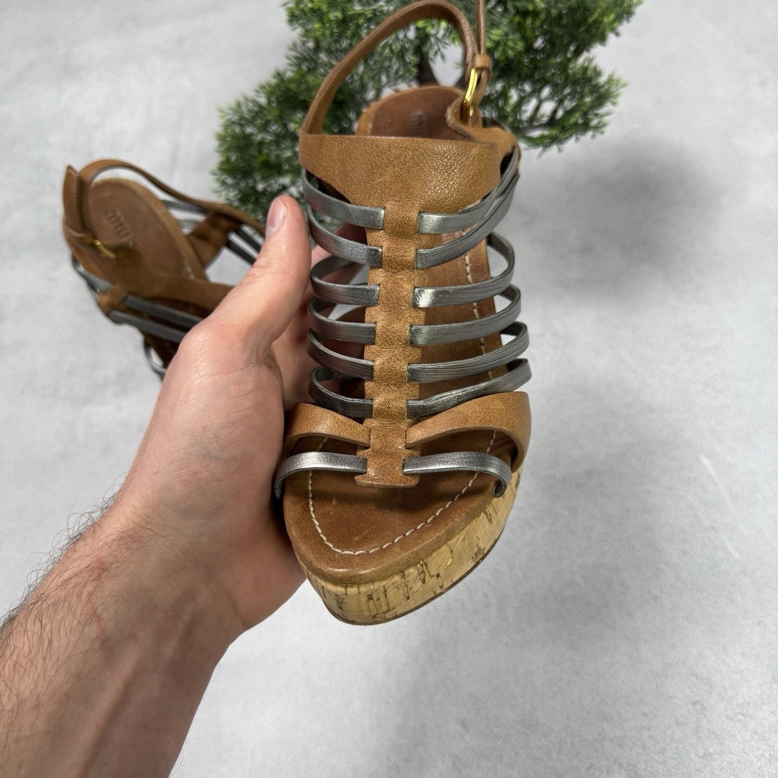 Miu Miu Miu Miu Platform Strappy Brown/ Silver Heels Sandals Size US 8.5 / IT 38.5 - 20 Thumbnail