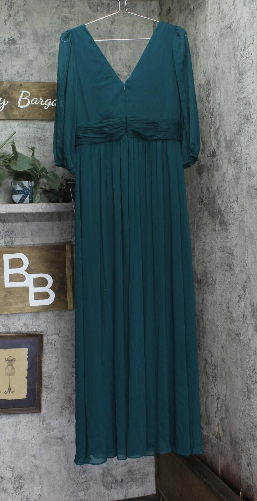 DKNY Dkny Chiffon Faux Wrap Side Slit Maxi Dress Forest Green 8 Size M / US 6-8 / IT 42-44 - 2 Thumbnail