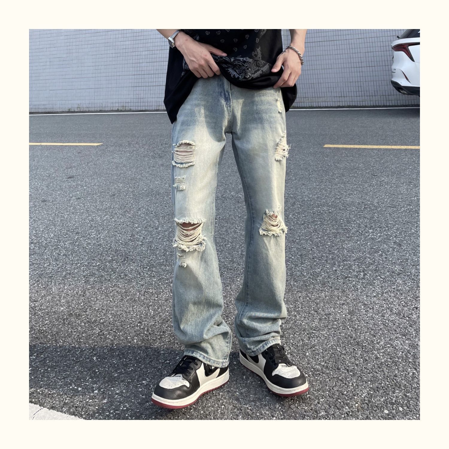 Japanese Brand Men's straight loose American slim fit ripped jeans Size US 32 / EU 48 - 1 Thumbnail