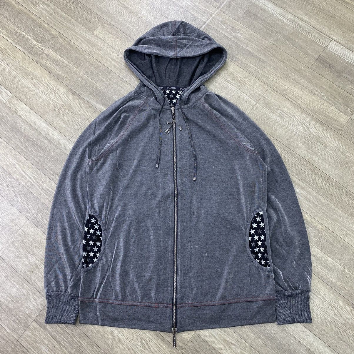 Balmain Vintage Balmain Paris Dark Gray Velour Zip-Up Hoodie Luxury Size US M / EU 48-50 / 2 - 1 Thumbnail