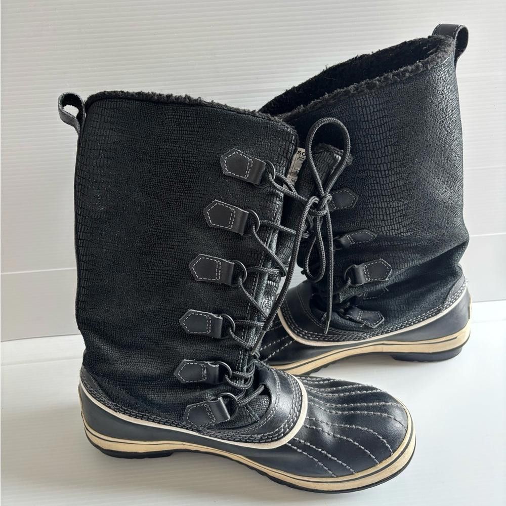 SOREL Sorel Tivoli NL1907 Mid Calf Black Suede Snow Winter Boots Size US 8 / IT 38 - 2 Thumbnail
