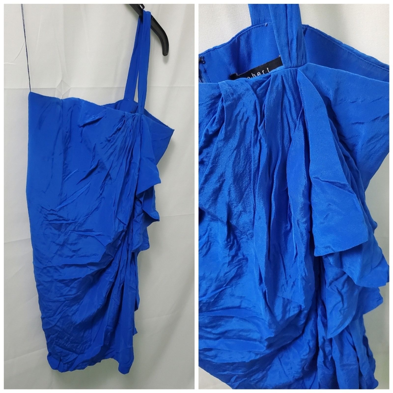 Robert Rodriguez Robert Rodriguez Royal Blue Silk One-Shoulder Cocktail Dress Size L / US 10 / IT 46 - 4 Thumbnail