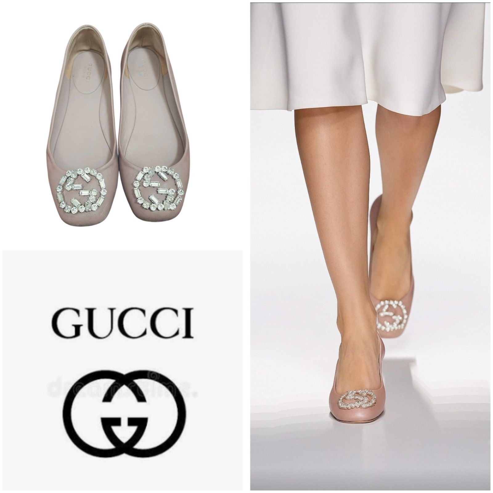 Gucci Gucci Women's Flats Pink Satin Square Toe GG Crystal Logo Size US 5.5 / IT 35.5 - 15 Thumbnail