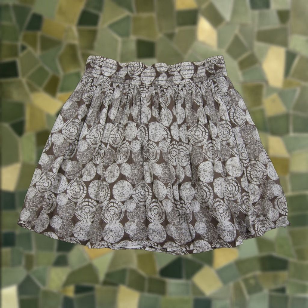Banana Republic Banana Republic 100% Cotton Geometric Brown White Women Size 8 Pleated Flowy Skirt Size 30" / US 8 / IT 44 - 1 Thumbnail