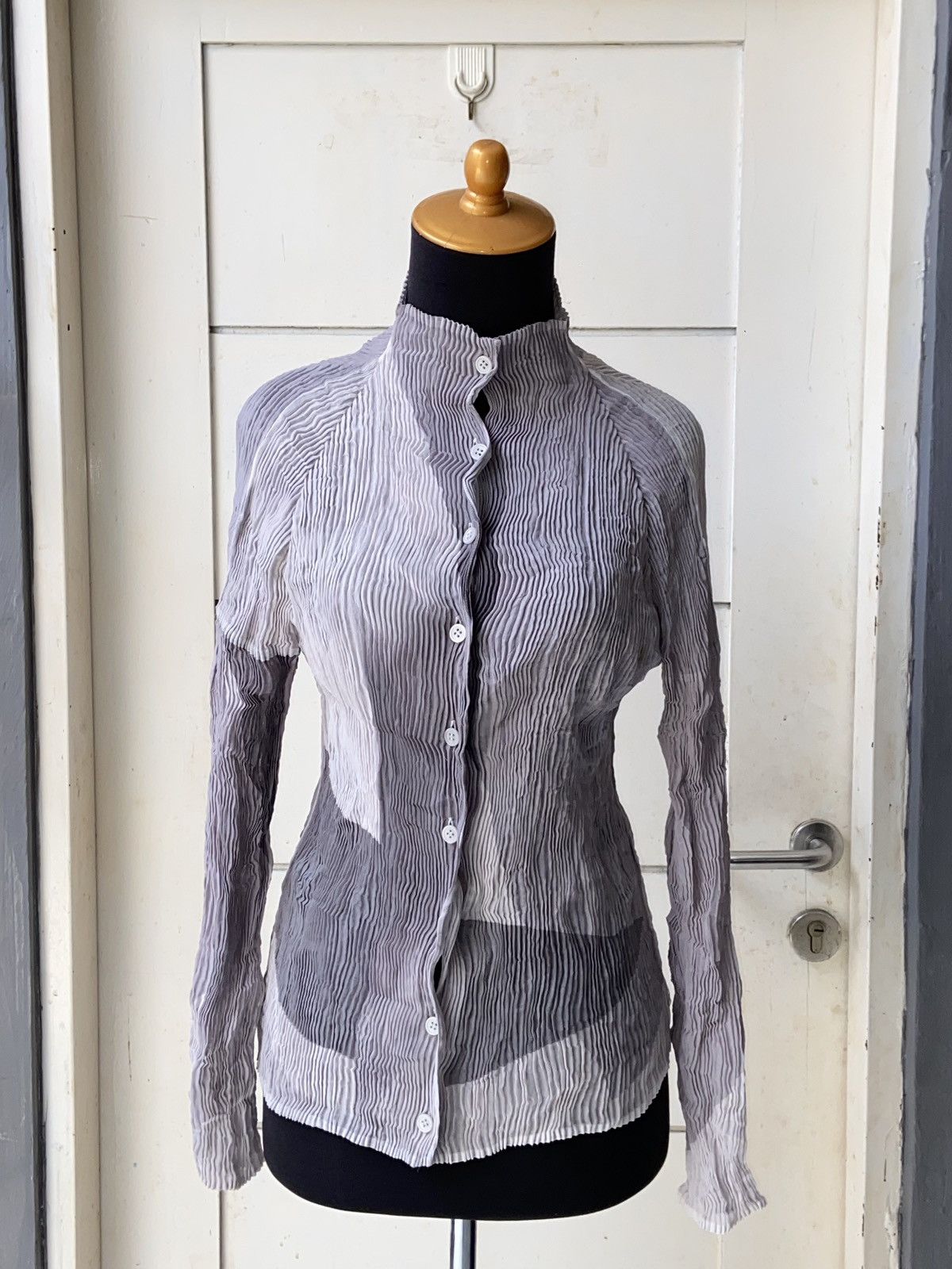 image of Issey Miyake Pleats Please Grey Blouse, Women's (Size XS)