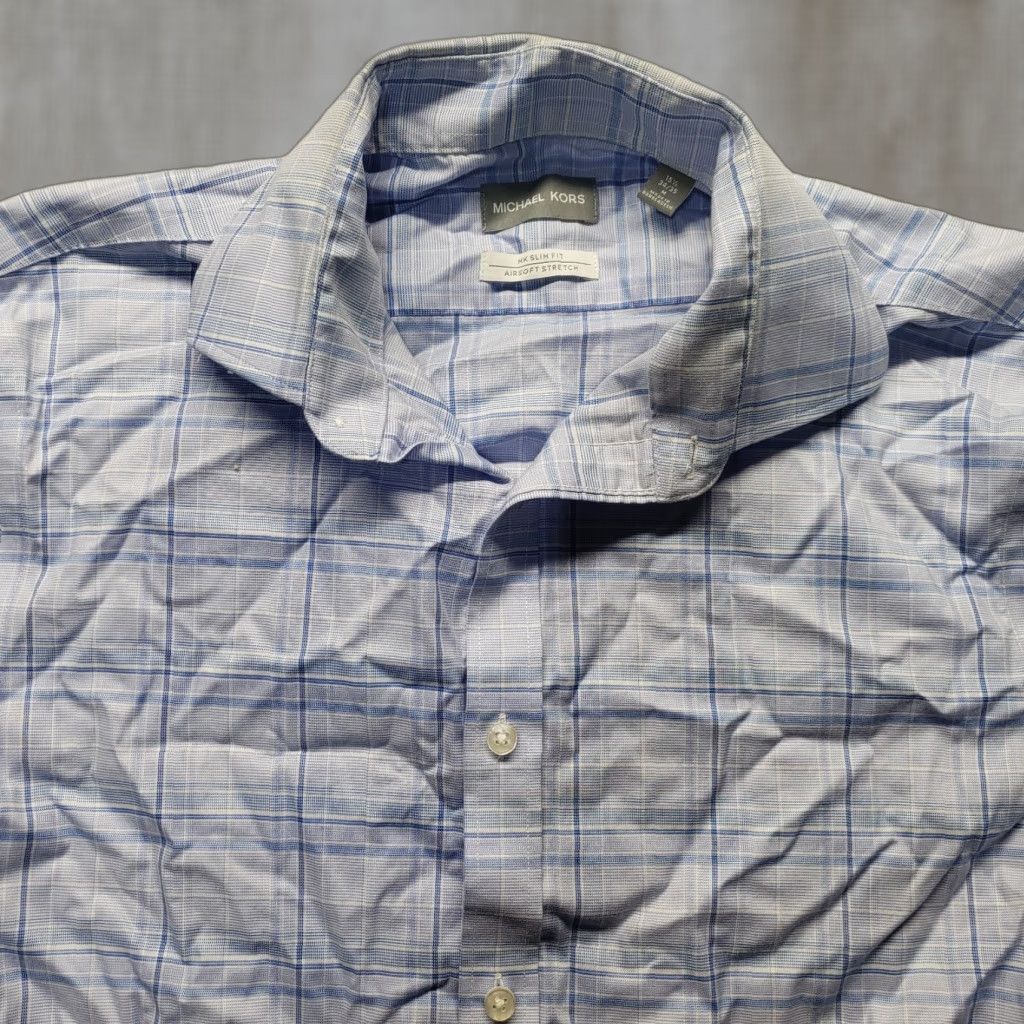 Michael Kors Michael Kors Shirt Button-Up Checkered Blue Regular Fit Adult Mens M 15.5 Cotton Long Sleeve Collared Neck Logo Pattern: Checks Vintage: No Size 40R - 1 Thumbnail