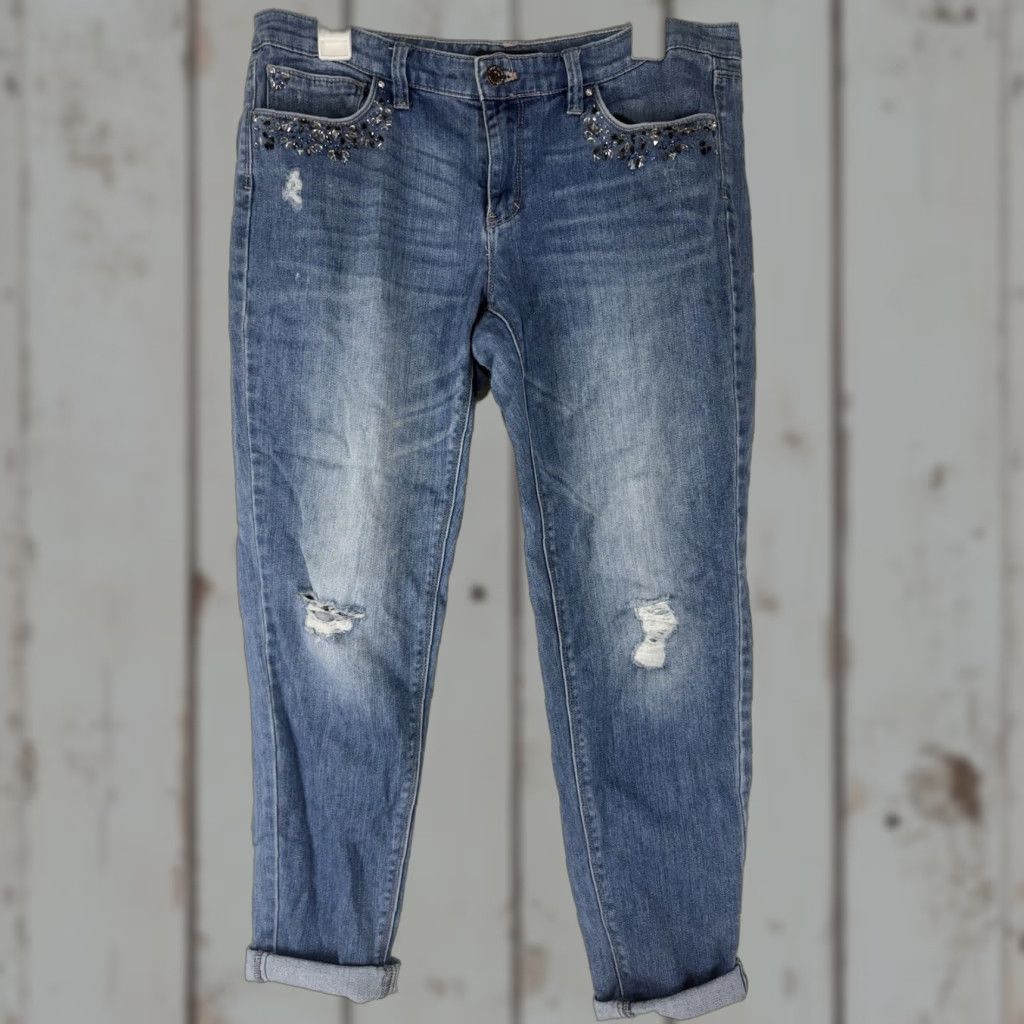 White House Black Market VINTAGE White House Black Market Girlfriend Jeans Womens Size 10 Ankle Fit Distressed Cotton Spandex Blue 2010s Size 32" / US 10 / IT 46 - 1 Thumbnail