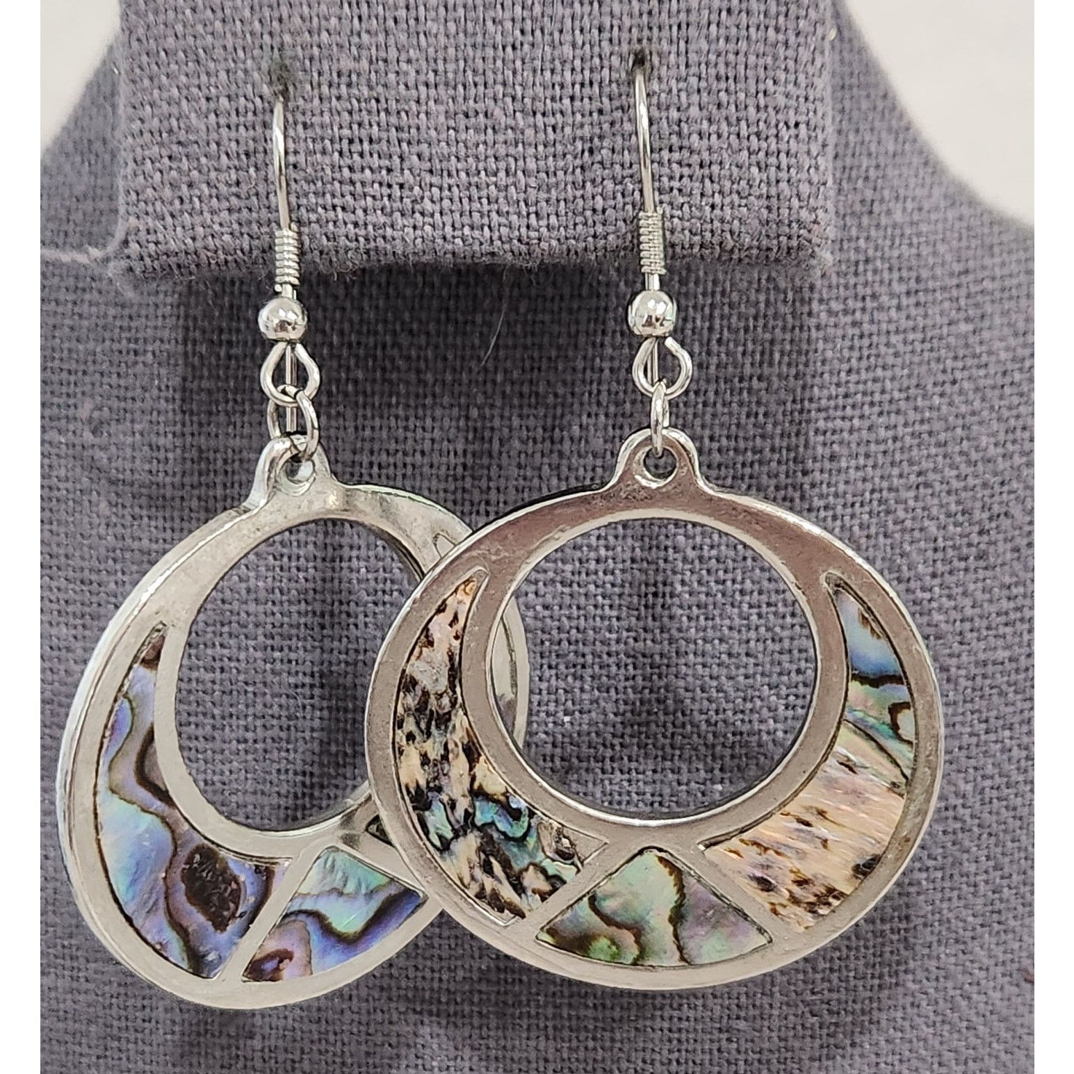 Other Silver Inlaid Abalone Round Dangle Fish Hook Earrings 2.5" Size ONE SIZE - 1 Thumbnail