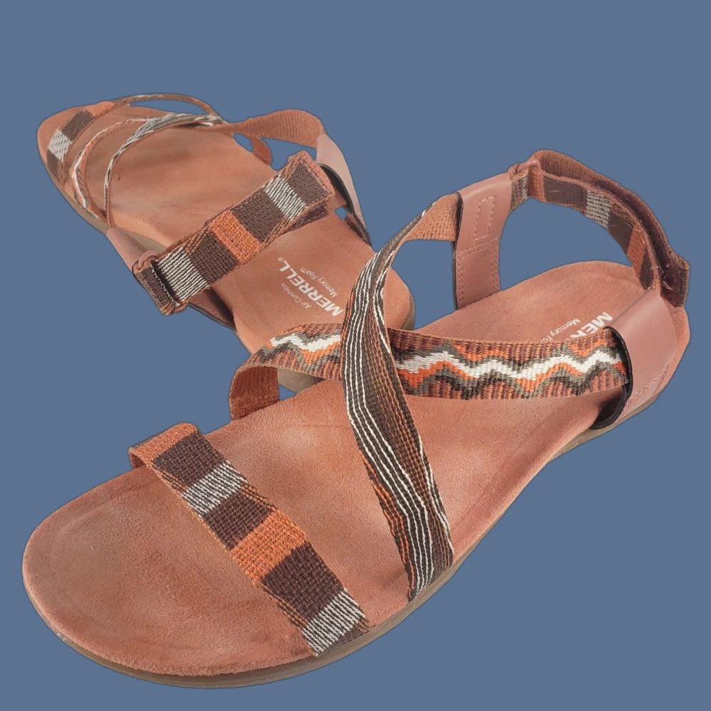 Merrell Merrell Womens Sandals Orange Strappy Comfort Arch Support Muri Redwood District Geometric Outdoor Fabric Slip-on Adjustable Hook & Eye Adults Womens Size US 9 / IT 39 - 1 Thumbnail