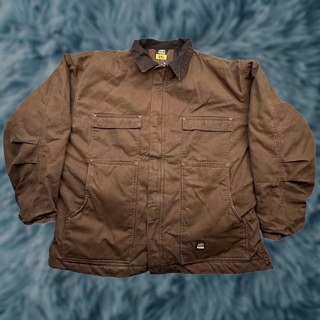 Vintage Berne Heartland Washed Chore Coat Jacket Mens 3XL Duck Canvas Quilt Lined CH377BB Brown Workwear Overcoat Zip Mens Bowed to: 3XL shows Chest 63 in Size US XXL / EU 58 / 5 - 1 Thumbnail