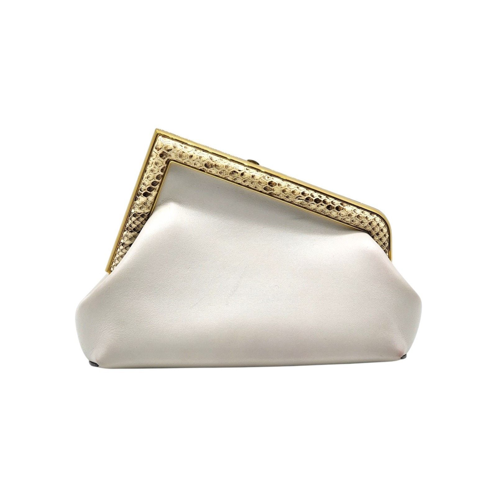 Fendi First Small White Leather Clutch Bag with Python Trim Size ONE SIZE - 3 Thumbnail