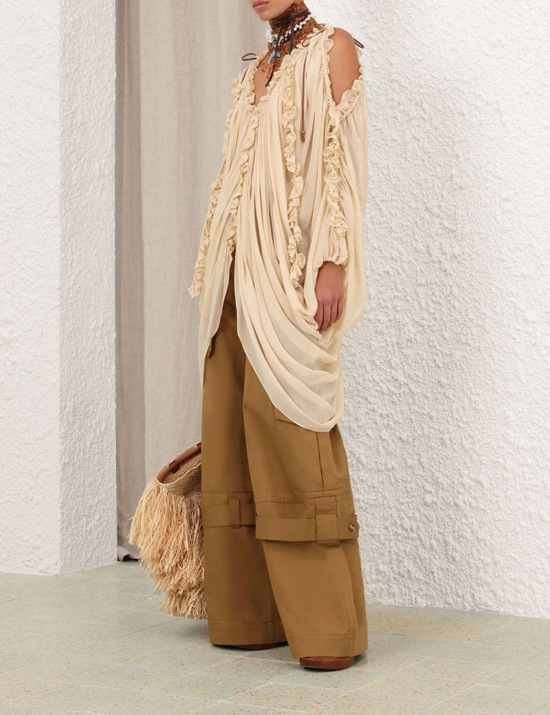 Zimmermann oc11z0226 Illuminate Draped Blouse In Nude Size M / US 6-8 / IT 42-44 - 3 Thumbnail