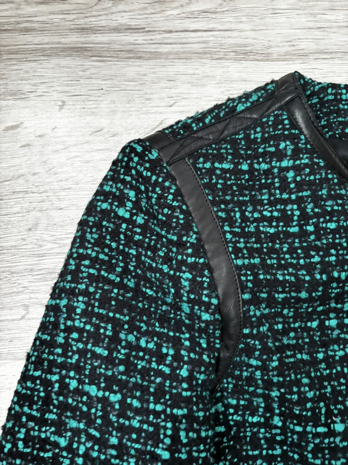 Sandro Sandro Paris Emerald Green Wool-Blend Leather Trim Short Size S / US 4 / IT 40 - 4 Thumbnail