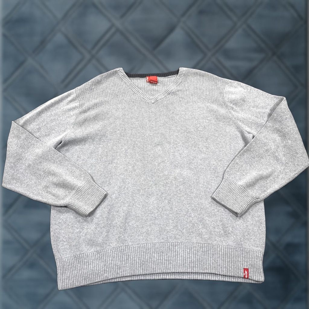 Levi's Levi's Mens Pullover V-Neck Sweater Gray Cotton Tight-Knit Logo Casual Large L/G Size US L / EU 52-54 / 3 - 1 Thumbnail
