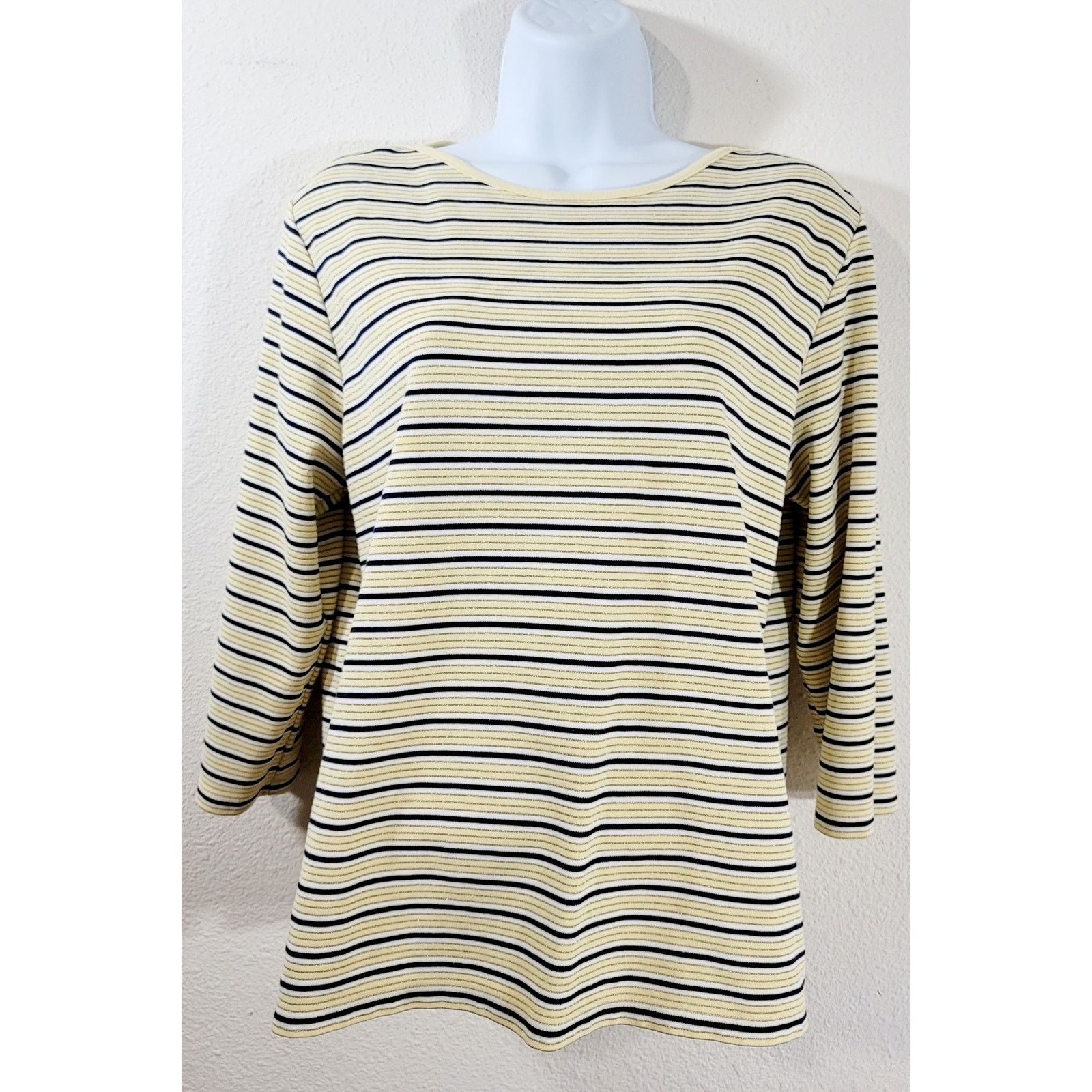 Other Draper's & Damon's Yellow Gold Blue Stripe Top Large Stretch Size L / US 10 / IT 46 - 1 Thumbnail