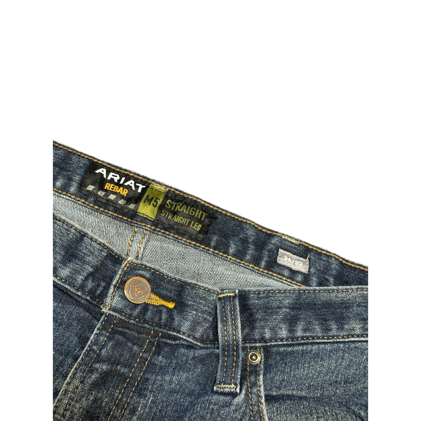 Ariat Ariat Rebar M5 Straight Leg Jeans Men's 36/32 Blue Denim Cotton Polyester Zipper Button Logo Work Heavy Duty Casual Size US 36 / EU 52 - 4 Thumbnail