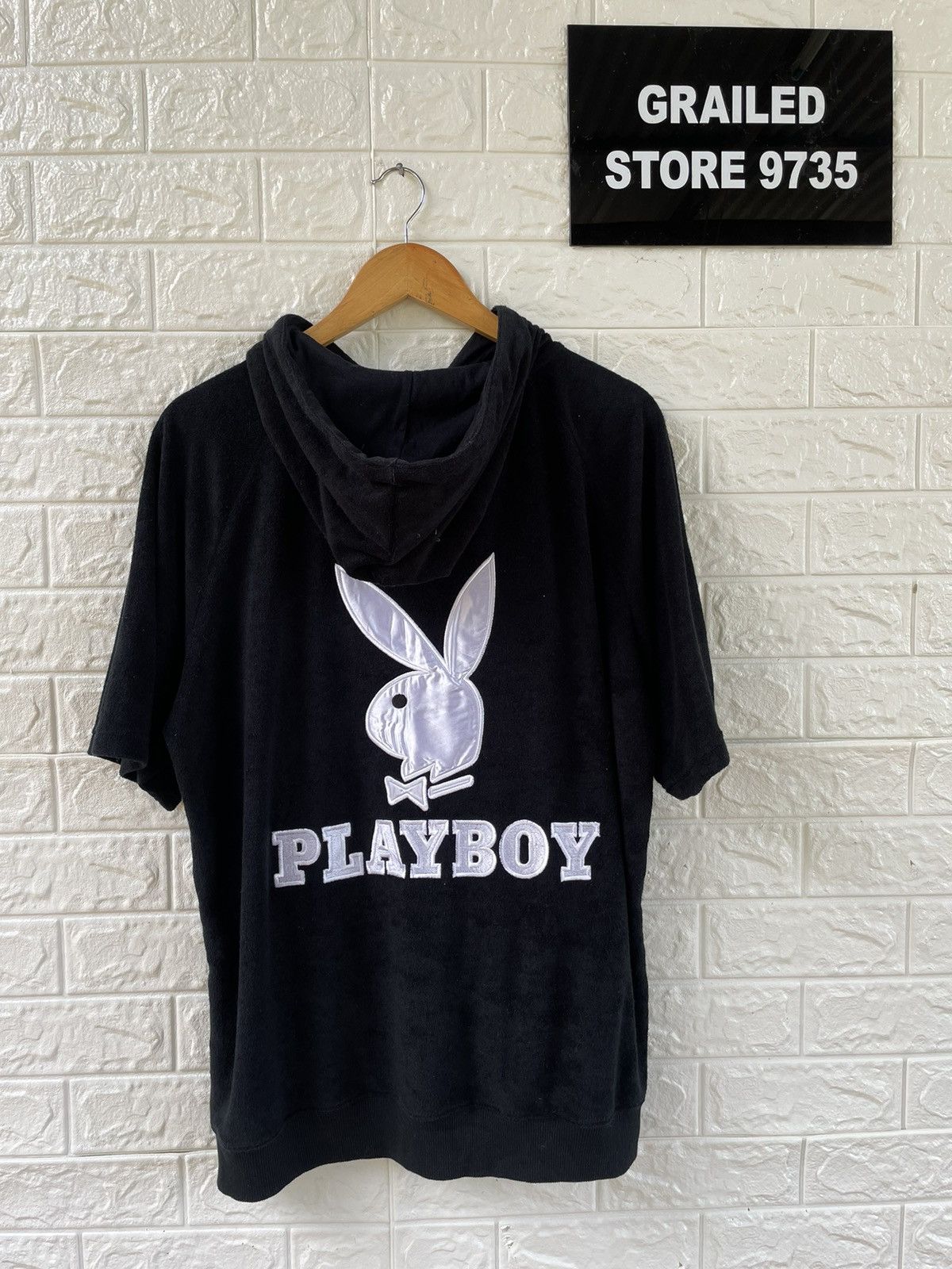Vintage Playboy Hoodie Big Logo Short Sleeve