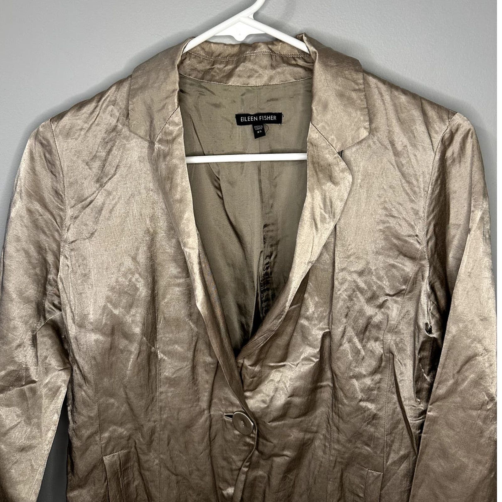 Eileen Fisher Eileen Fisher Satin Crinkle Blazer Jacket Champagne Women XS Size XS / US 0-2 / IT 36-38 - 7 Thumbnail