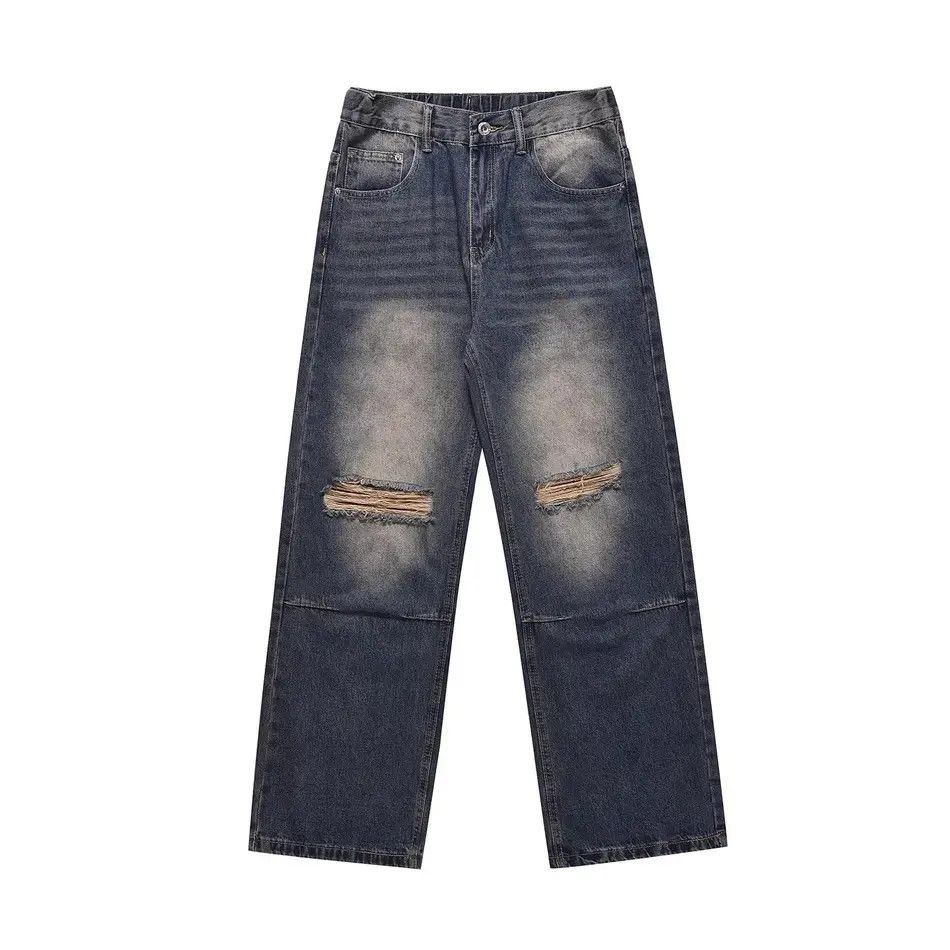 Japanese Brand Retro loose fitting straight leg distressed jeans Size US 32 / EU 48 - 5 Thumbnail
