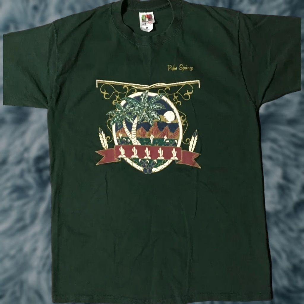 Fruit Of The Loom VINTAGE Palm Springs California Shirt L Green 90s Cactus Trees Grunge Beach Surf USA Mens Shirt Size US L / EU 52-54 / 3 - 1 Thumbnail