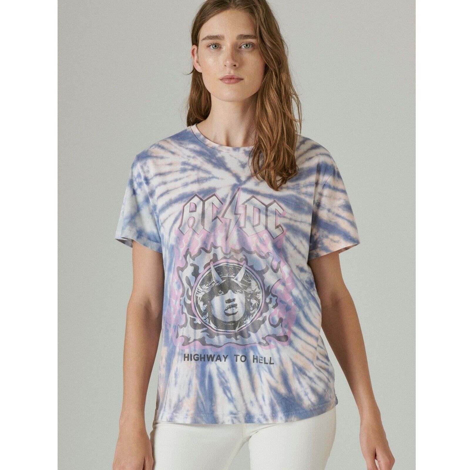 Lucky Brand Lucky Brand Women Blue Tie-Dyed AC/DC Casual T-Shirt Size L Size L / US 10 / IT 46 - 1 Thumbnail