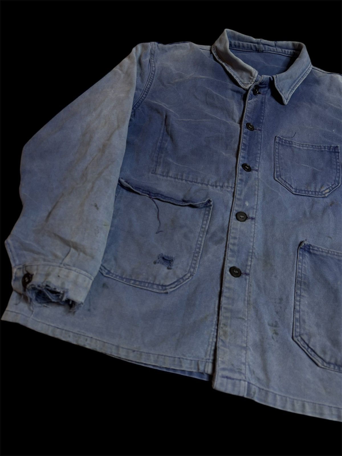 Vintage 1950s naturally distressed French chore jacket Size US L / EU 52-54 / 3 - 4 Thumbnail
