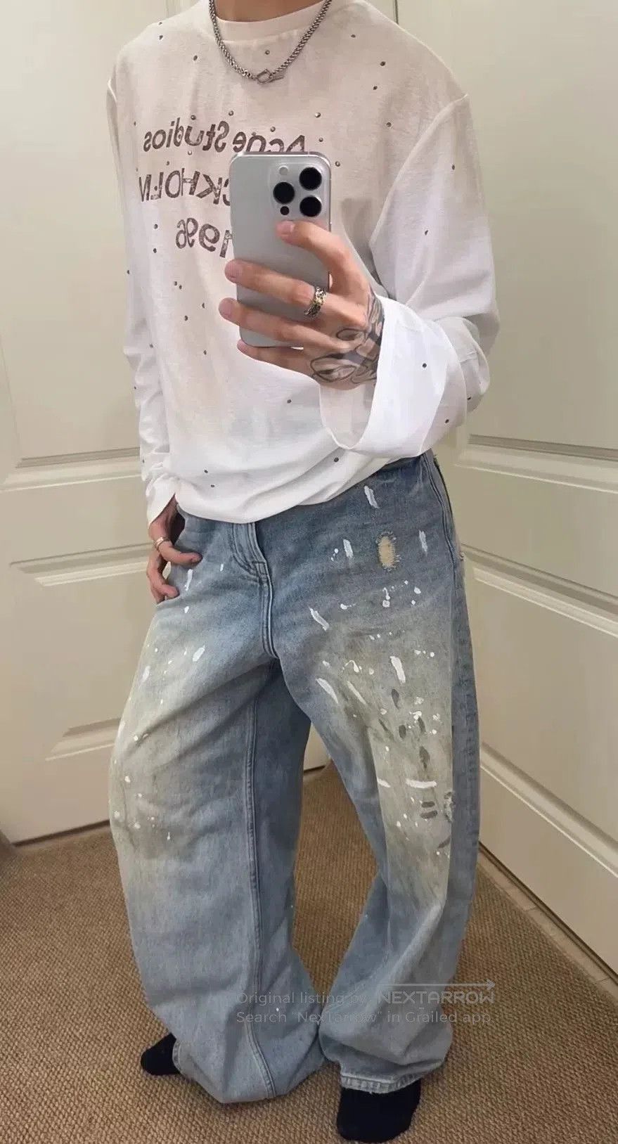 Acne Studios Acne Studios Blue Ink Splash Baggy Jeans. Size US 34 / EU 50 - 9 Thumbnail