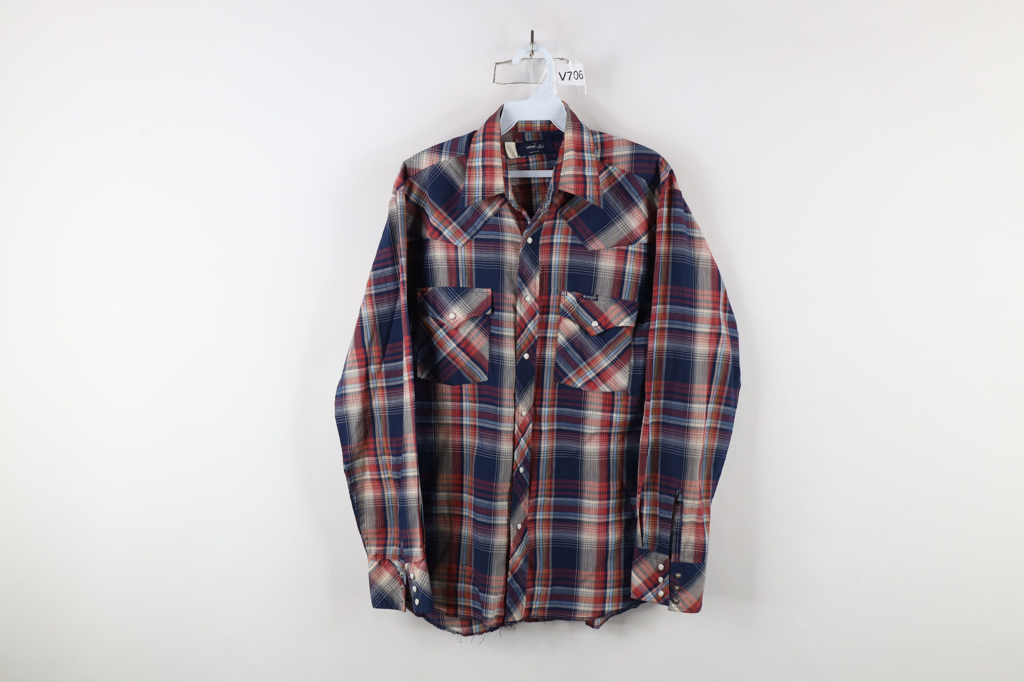 Vintage × Wrangler Vintage 70s Wrangler Western Pearl Snap Button Shirt Plaid Size US L / EU 52-54 / 3 - 1 Thumbnail