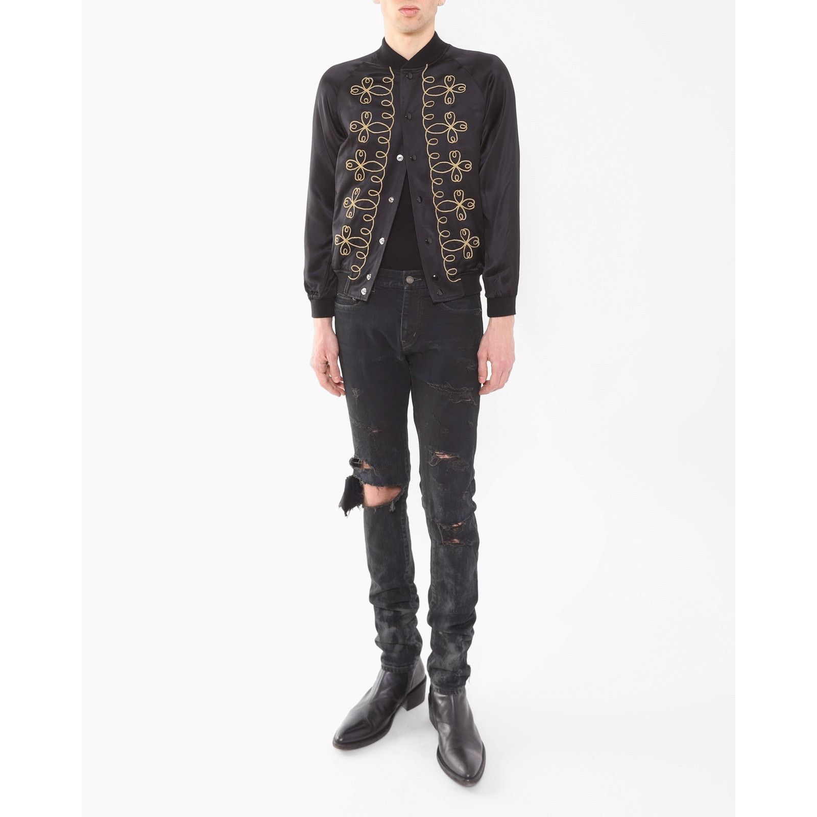 Saint Laurent Paris SS15 Napoleon Bomber in Black Satin Size US M / EU 48-50 / 2 - 8 Thumbnail