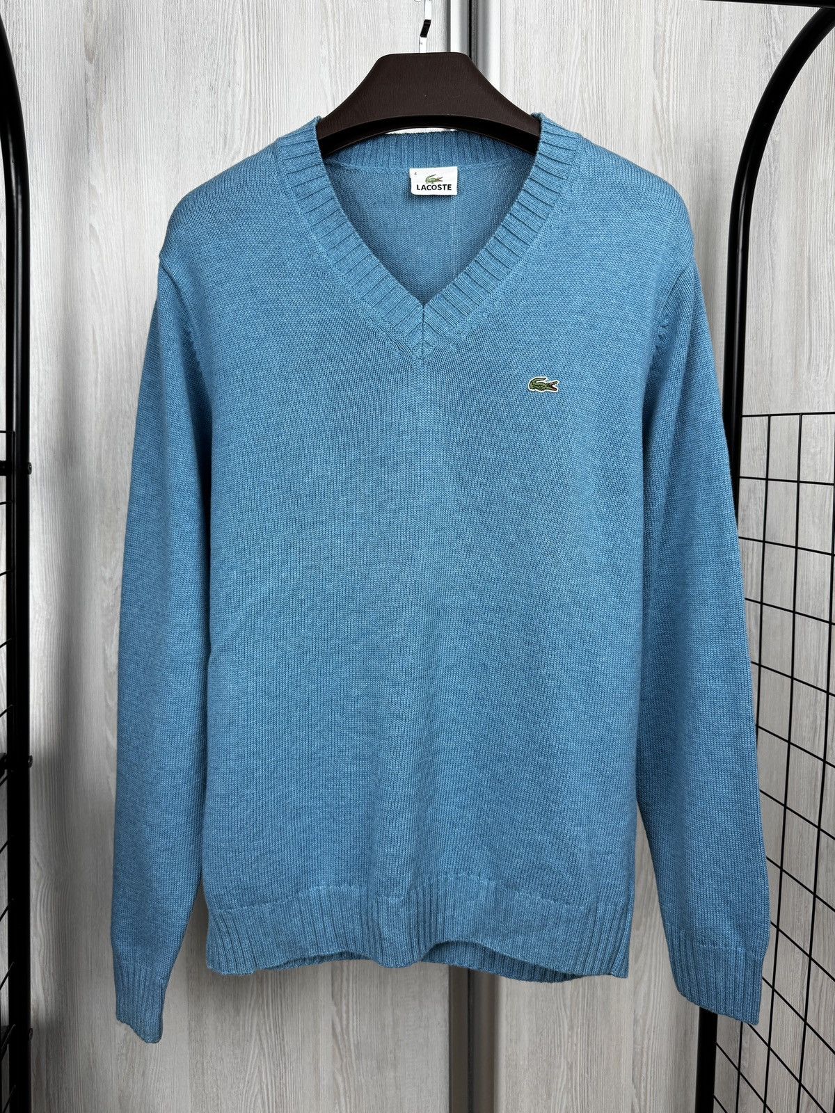 Lacoste Lacoste sky blue cotton wool v-neck vintage sweater size 4 Size US M / EU 48-50 / 2 - 2 Thumbnail