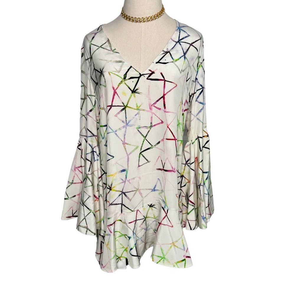 ALEXIS Alexis Giovanna Bell Sleeve 100% silk Mini Dress size L 8-10 Size L / US 10 / IT 46 - 10 Thumbnail