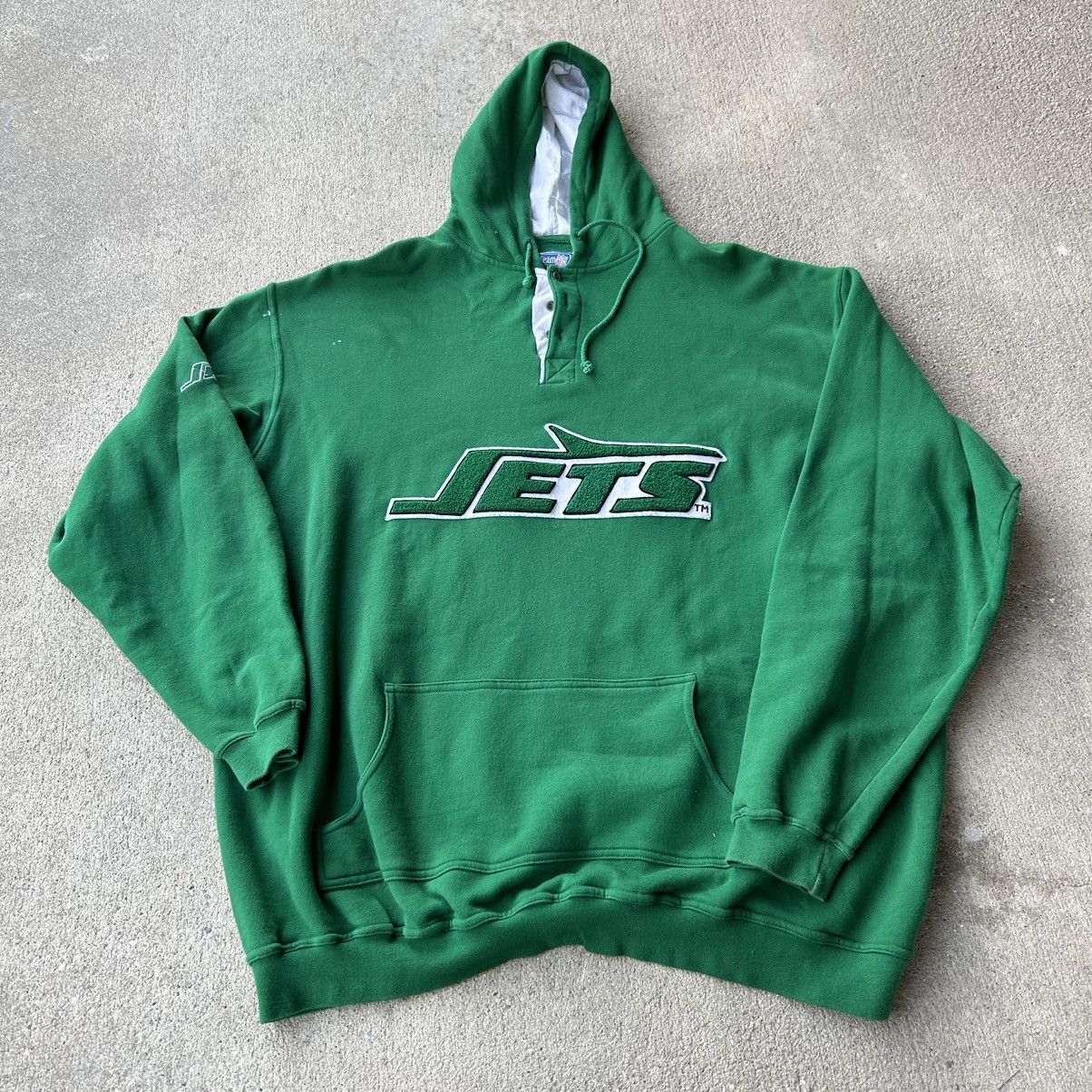 image of Nfl x Vintage New York Jets Chenille Patch Embroidered Hoodie in Kelly Green, Men's (Size 2XL)