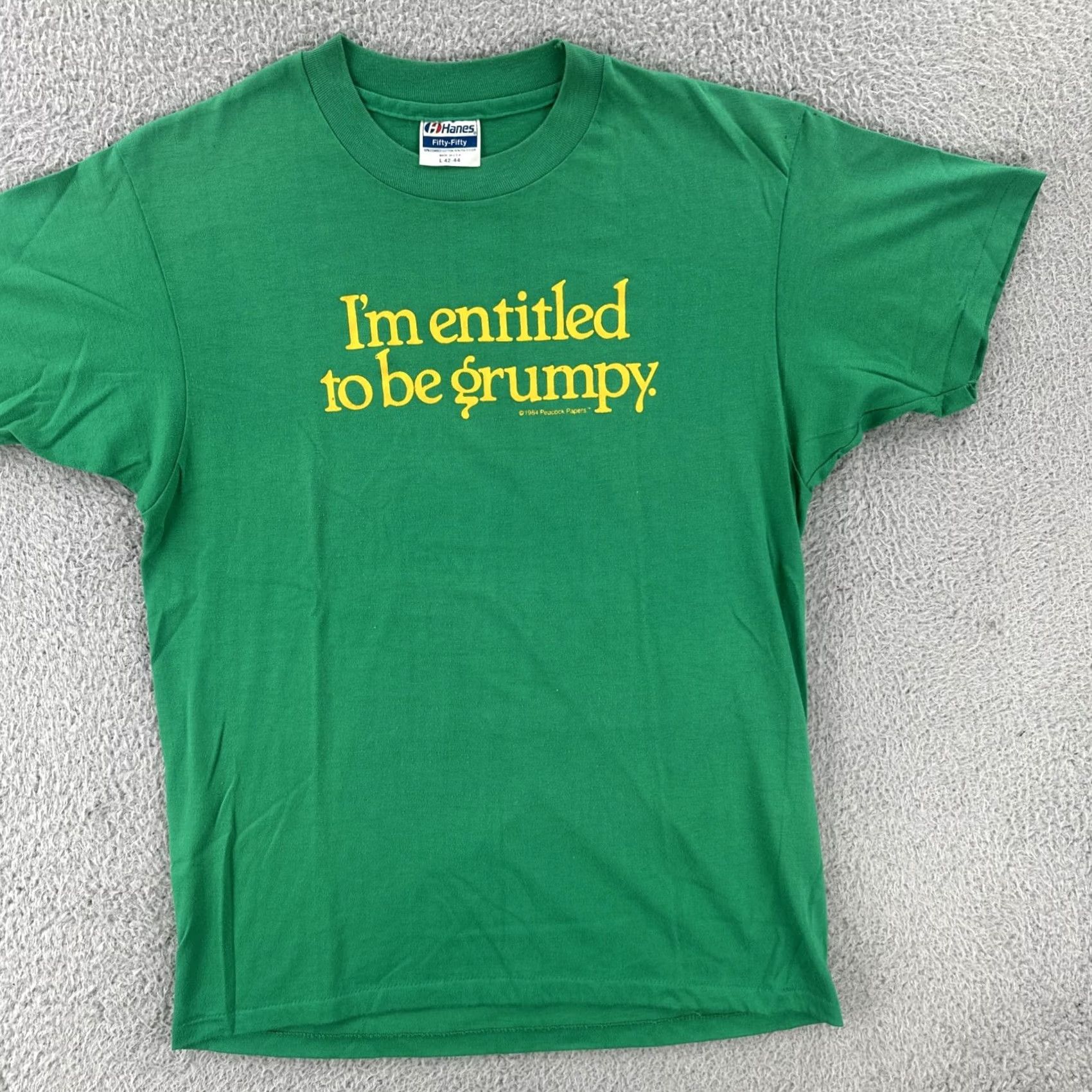 Hanes VINTAGE Hanes Fifty-Fifty L Green Single Stitch Shirt 1984 Grumpy Humor Tee 80s Mens Shirt Size US L / EU 52-54 / 3 - 2 Thumbnail