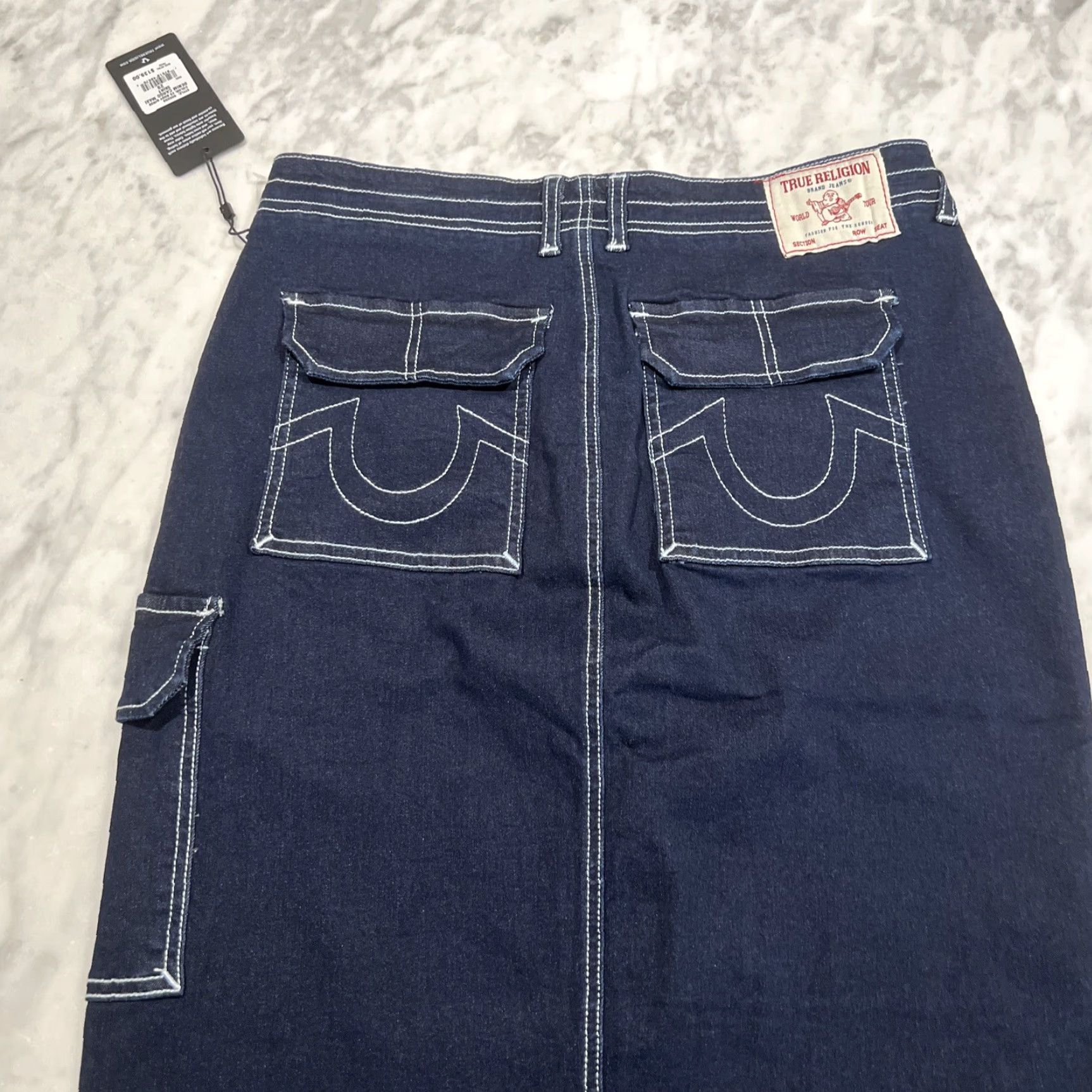 True Religion VINTAGE? No — actually not vintage; True Religion Denim Maxi Skirt 29 Dark Blue Wash NWT Go West High Slit 90s, Casual Womens Skirt Size 29" - 4 Thumbnail